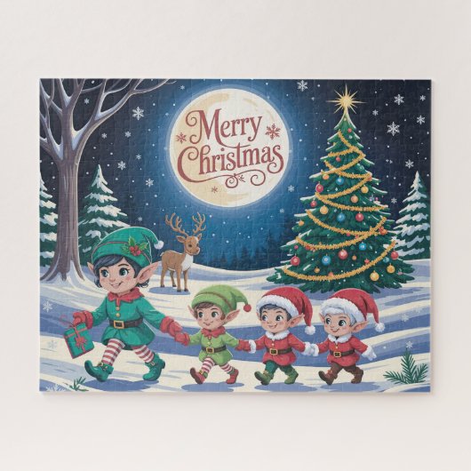 クリスマスの可愛いエルフの不思議な世界 グリーティング ジグソーパズル (横)