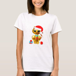 クリスマスの可愛いゴールデン+キティキャット+キャラクター Tシャツ