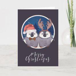 クリスマスの可愛いサンタとトナカイペンギンのカップル シーズンカード