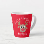 クリスマスの可愛いトナカイのキャラクター 赤 カフェラテマグ (右アングル)