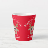 クリスマスの可愛いトナカイのキャラクター 赤 カフェラテマグ (正面)