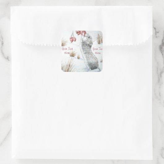 クリスマスの可愛いネズミの野生動物の雪のシーン スクエアシール (バッグ)