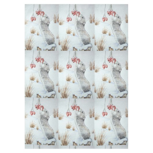 クリスマスの可愛いネズミの雪景色 テーブルクロス (正面)