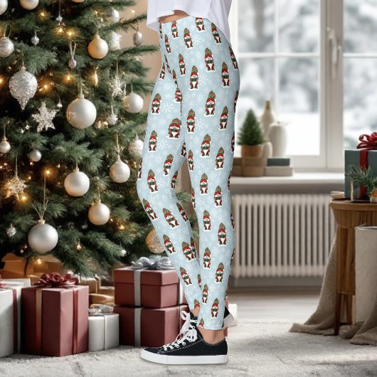クリスマスの可愛いノーム 赤と緑のウィンターギフト レギンス