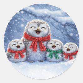 クリスマスの可愛いフクロウと雪 ラウンドシール