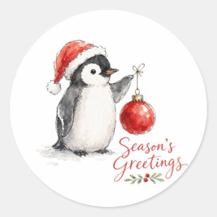 クリスマスの可愛いペンギンとオーナメント ラウンドシール