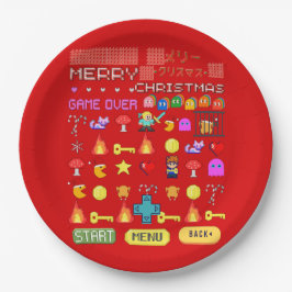 クリスマスの可愛いペンギンのビデオゲーム ペーパープレート
