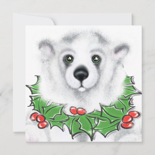クリスマスの可愛いホッキョクグマの子熊、サンタベアの子熊 招待状 (正面)