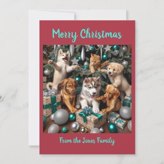 クリスマスの可愛い子犬と子猫 シーズンカード (正面)