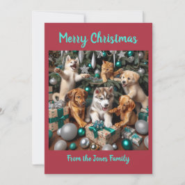 クリスマスの可愛い子犬と子猫 シーズンカード
