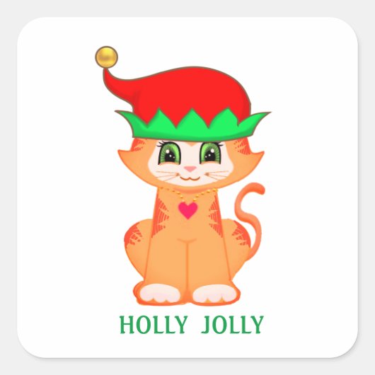 クリスマスの可愛い子猫のエルフ スクエアシール (正面)
