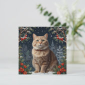 クリスマスの可愛い子猫 冬の休日の常緑樹 シーズンカード (スタンド正面)