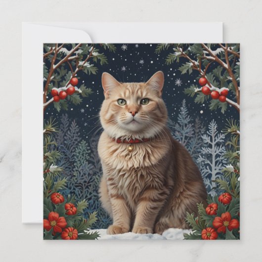 クリスマスの可愛い子猫 冬の休日の常緑樹 シーズンカード (正面)