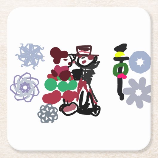 クリスマスの可愛い散歩 スクエアペーパーコースター (正面)