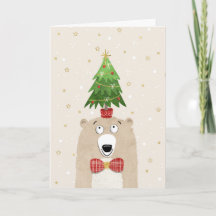 クリスマスの可愛い熊の頭にクリスマスツリー