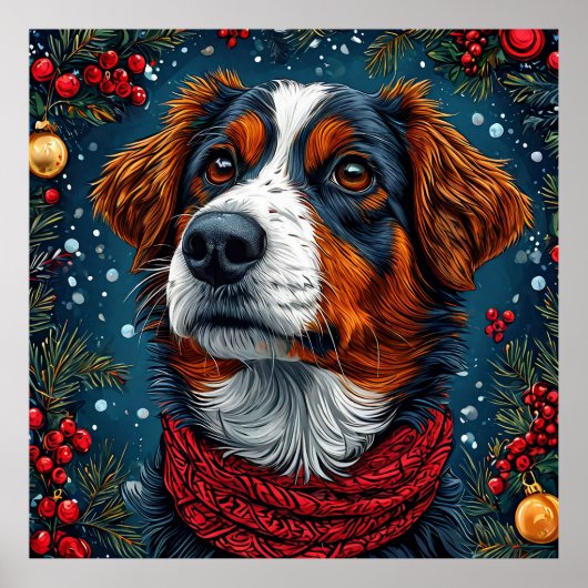 🎅 クリスマスの可愛い犬の冬の休日のお祭り ポスター (正面)