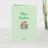 クリスマスの可愛い猫が緑に輝く シーズンカード (裏面)