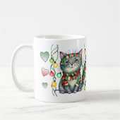 クリスマスの可愛い猫とホリデー雰囲気 コーヒーマグカップ (左)
