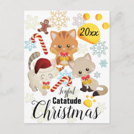 クリスマスの可愛い猫と雪の結晶のパターンのお祝いグッズ シーズンポストカード
