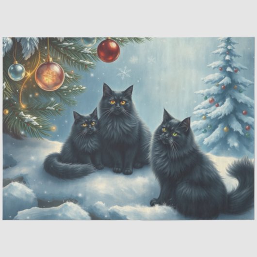 クリスマスの可愛い猫のティシューペーパー 薄葉紙 (正面)