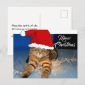 クリスマスの可愛い猫の絵はがき、ホリデーグリーティング付き ポストカード (正面/裏面)