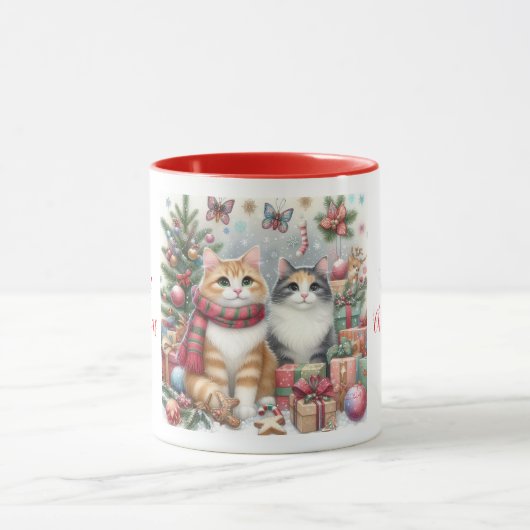 クリスマスの可愛い猫 マグカップ (中央)