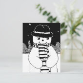 クリスマスの可愛い白黒雪だるま シーズンポストカード (スタンド正面)