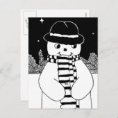 クリスマスの可愛い白黒雪だるま シーズンポストカード (正面/裏面)
