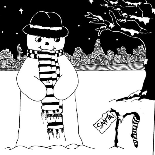 クリスマスの可愛い白黒雪だるま Tシャツ