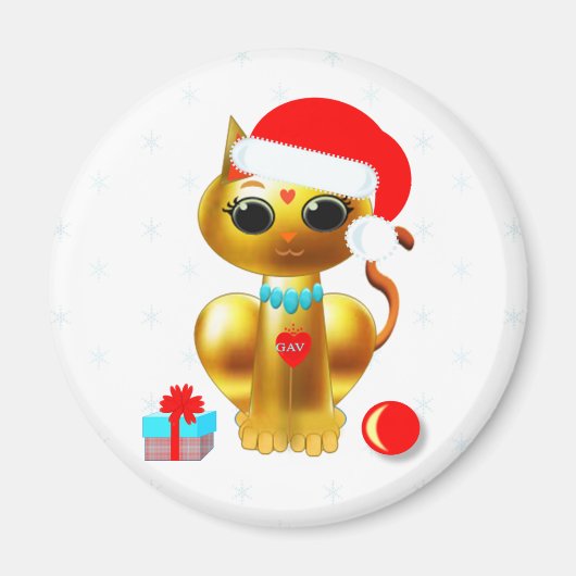 クリスマスの可愛い金色の子猫のキャラクター マグネット (正面)