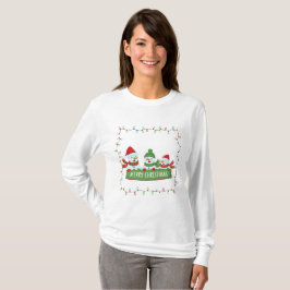 クリスマスの可愛い雪だるまのライトフレーム Tシャツ