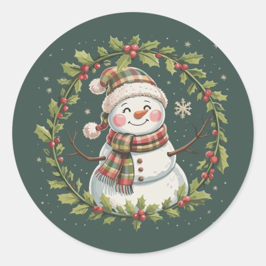 クリスマスの可愛い雪だるま 冬の季節の祝日 ラウンドシール (正面)