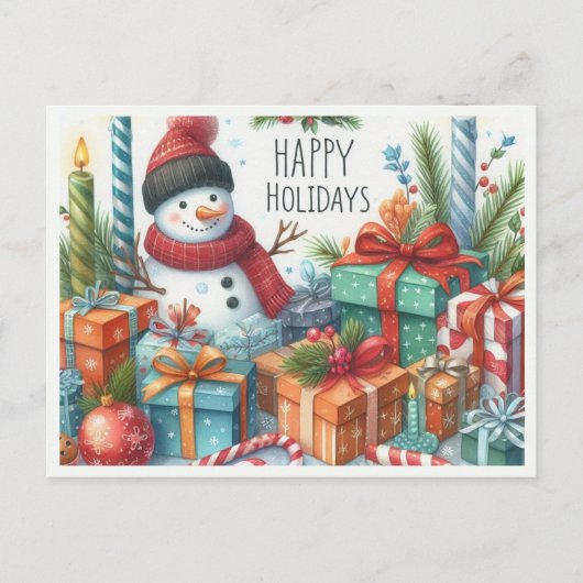 クリスマスの可愛い雪だるま 楽しいホリデーシーズン ポストカード (正面)