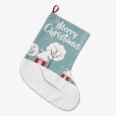 クリスマスの可愛い雪景色の家々と木々 ラージクリスマスストッキング (正面 (吊り時))