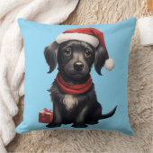 クリスマスの可愛い黒犬 クッション (ブランケット)