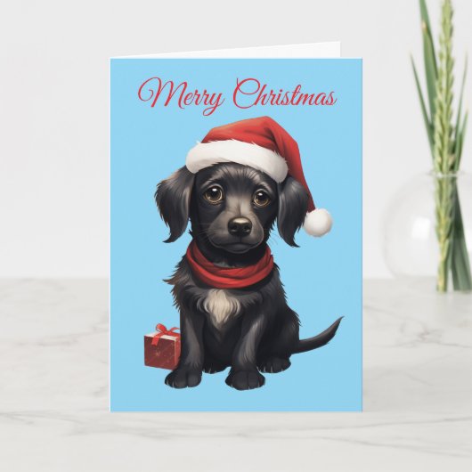 クリスマスの可愛い黒犬 シーズンカード (正面)