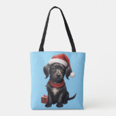 クリスマスの可愛い黒犬 トートバッグ (裏面)