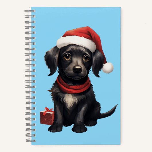 クリスマスの可愛い黒犬 ノートブック (正面)
