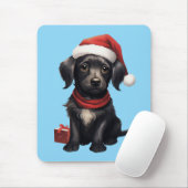 クリスマスの可愛い黒犬 マウスパッド (マウス)