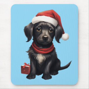 クリスマスの可愛い黒犬 マウスパッド