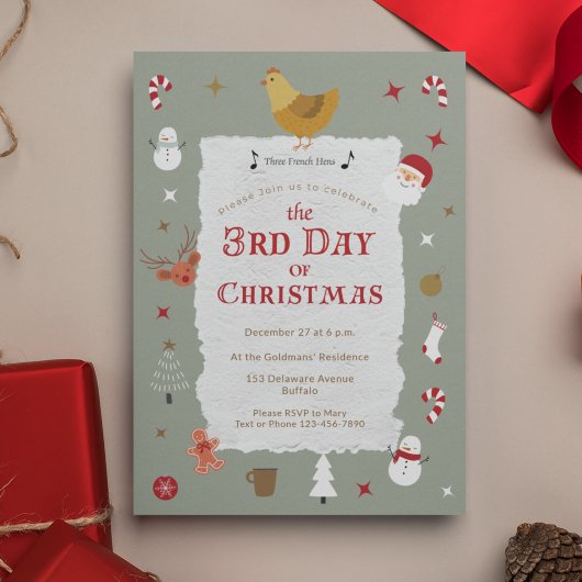 クリスマスの可愛い3日目のベルティクリスマスパーティー 招待状
