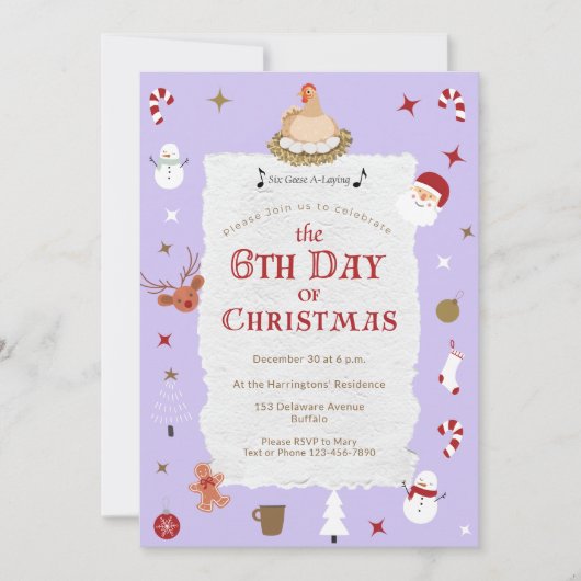 クリスマスの可愛い5日目の6つのゲーゼ – Aの敷設パーティー 招待状 (正面)