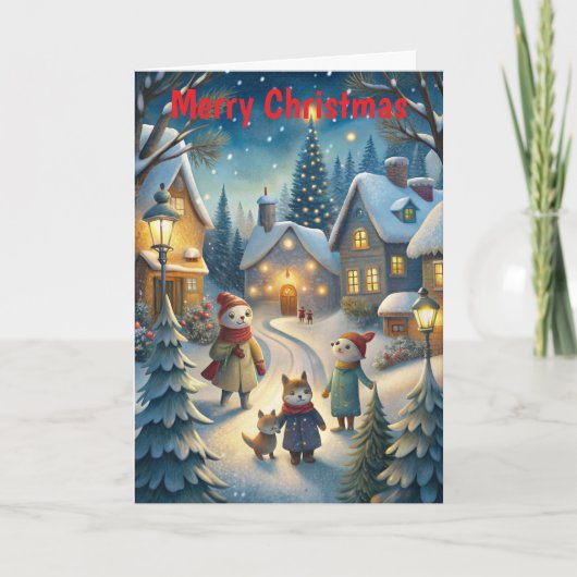 クリスマスの可愛らしい冬の風景 シーズンカード (正面)