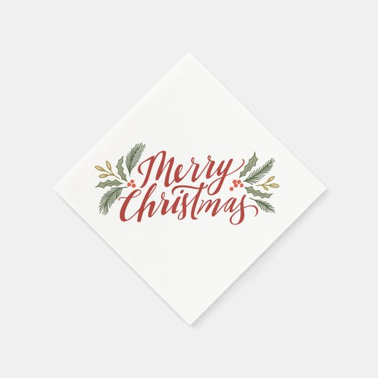 クリスマスの台本と緑の休日 スタンダードカクテルナプキン (角)