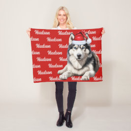 クリスマスの名前を持つシベリアのハスキーパターン(の模様が)ある犬 フリースブランケット