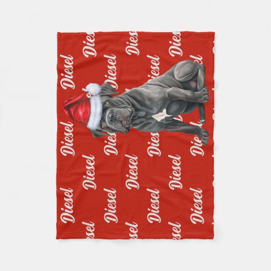 クリスマスの名前を持つ杖のコルソパターン(の模様が)ある犬 フリースブランケット (正面)