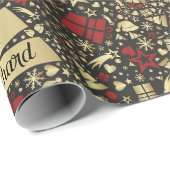クリスマスの名前ツリーの贈り物を赤で追加 ラッピングペーパー (ロールコーナー)