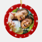 クリスマスの周りの赤い雪 セラミックオーナメント (正面)