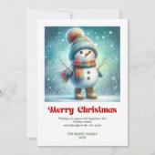 クリスマスの喜びあふれる雪だるまの水彩カード シーズンカード (正面)
