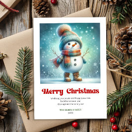 クリスマスの喜びあふれる雪だるまの水彩カード シーズンカード